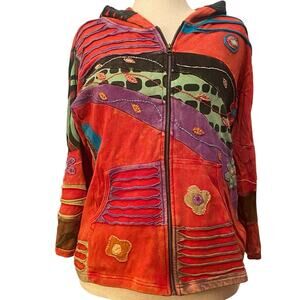 Rising International Women’s Hoody Zip-Up Jacket, L, Boho, Patchwork, Vintage